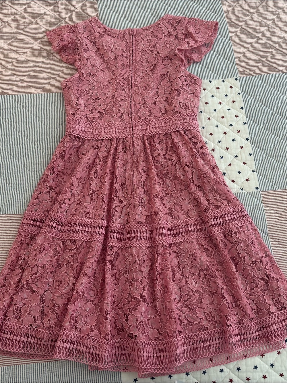 Rare Editions Mauve Lace Flutter Sleeve Dress